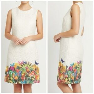 Desigual Cream Lace Sleeveless Colorful Hemline Sheath Dress Size 40 EU / 6 US